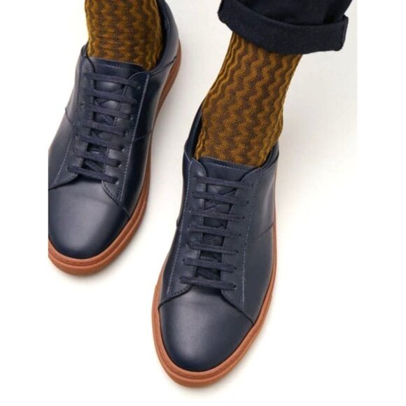 COS Navy Blue Leather Gum Sole Low-top Sneakers 11.5 Nautical Summer Casual - Picture 1 of 7